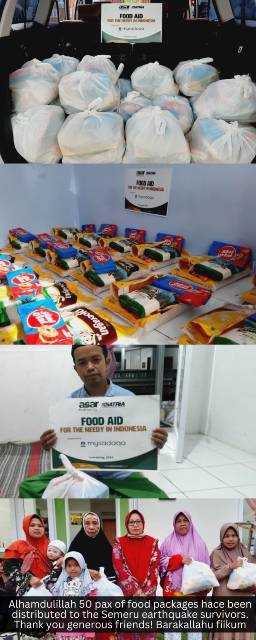 50 food packages for survivors of Semeru Eruption have been implemented at the family shelter. They are sending gratitude for the aid given.
