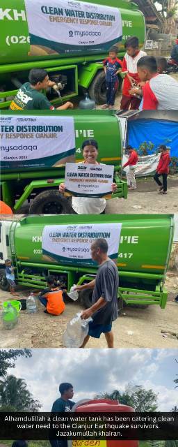 Alhamdulillah, 2 clean water tanks have been delivering clean water to the Cianjur Earthquake survivors. 